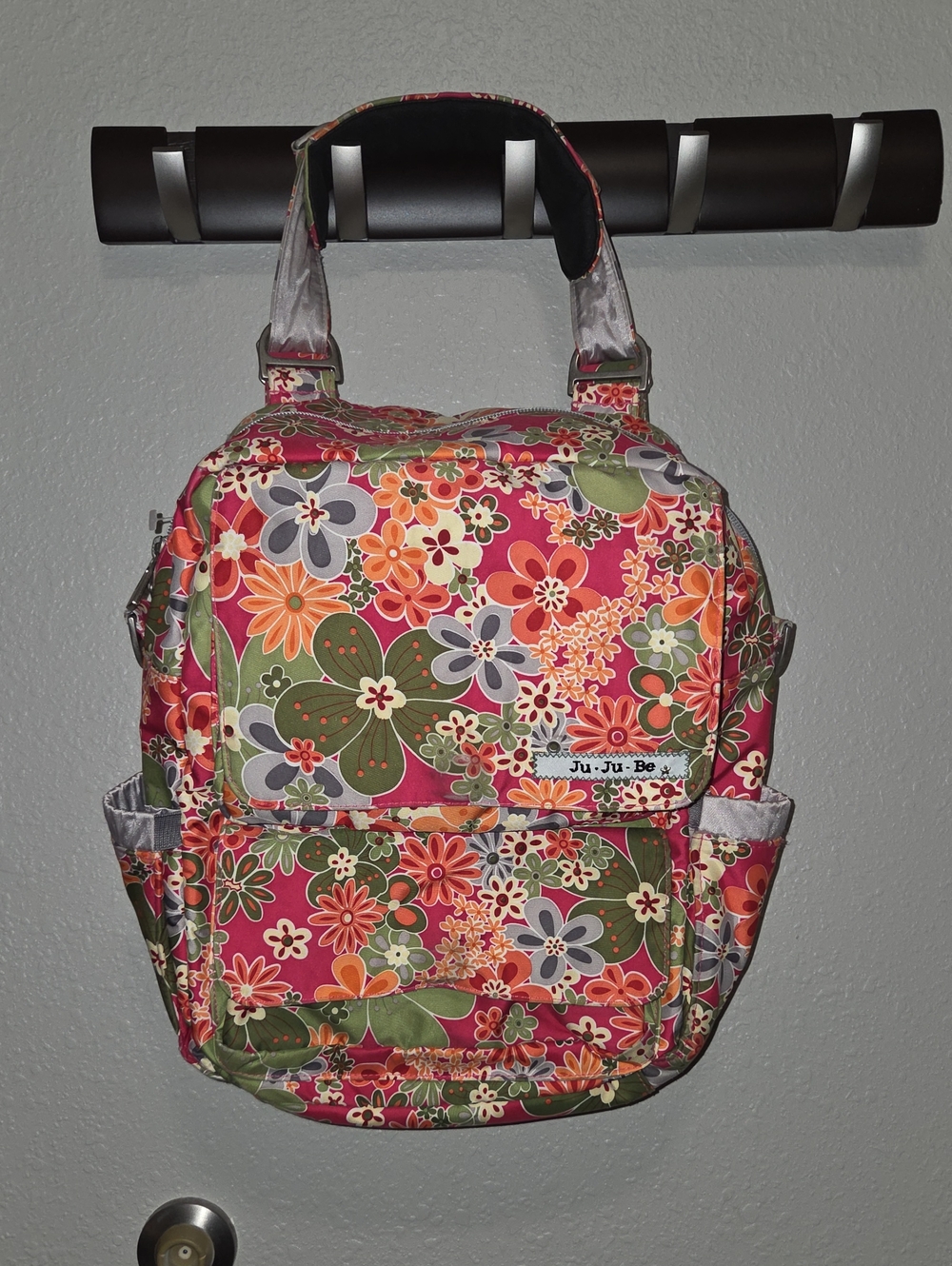 Ju-Ju-Be Floral Convertible Tote Bag/ Diaper Bag - Pink, Green, Orange